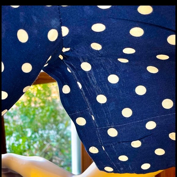 ▪️VTG▪️CHAUS▪️1980's Retro Navy & White Polka Dot Belted Pin-Up Shirt Dress - Picture 7 of 8